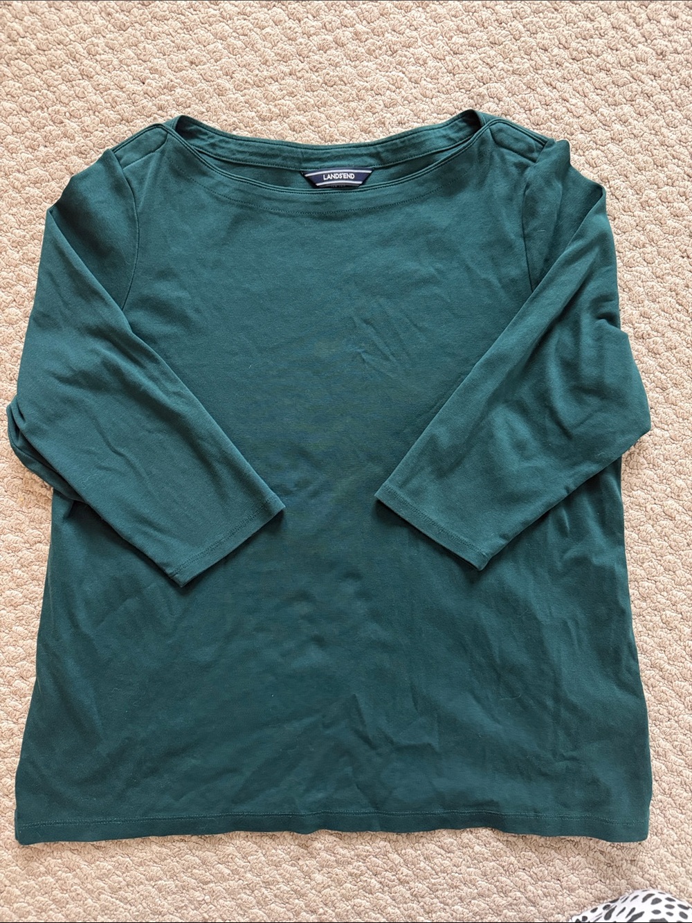 Lands' End Teal Boatneck 3/4 Sleeve Knit Top